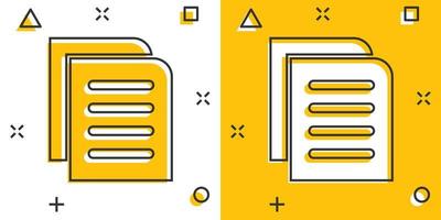 icono de documento de contrato en estilo cómico. informe carpeta sello dibujos animados vector ilustración sobre fondo aislado. concepto de negocio de signo de efecto de salpicadura de hoja de papel.