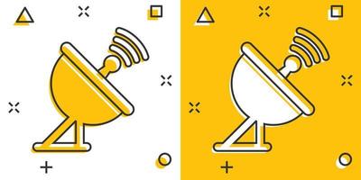 Satellite antenna tower icon in comic style. Broadcasting cartoon vector