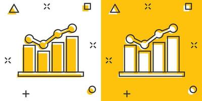 Growing bar graph icon in comic style. Increase arrow cartoon vector illustration on white background. Infographic progress splash effect business concept.