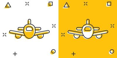 icono de avión en estilo cómico. ilustración de vector de dibujos animados de avión sobre fondo blanco aislado. concepto de negocio de efecto de salpicadura de avión de vuelo.