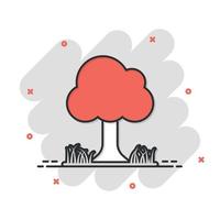 icono de árbol en estilo cómico. ilustración de vector de dibujos animados de bosque sobre fondo blanco aislado. concepto de negocio de signo de efecto de salpicadura de planta.