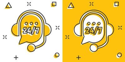 Helpdesk icon in comic style. Headphone cartoon vector illustration on white isolated background. Chat operator splash effect business concept.