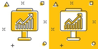 Growth diagram icon in comic style. Finance chart cartoon vector illustration on white isolated background. Arrow up splash effect business concept.