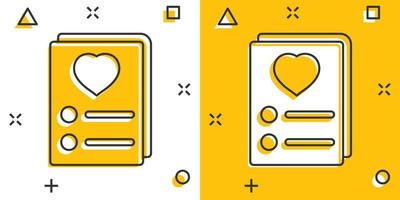 Wishlist icon in comic style. Like document cartoon vector illustration on white isolated background. Favorite list splash effect business concept.