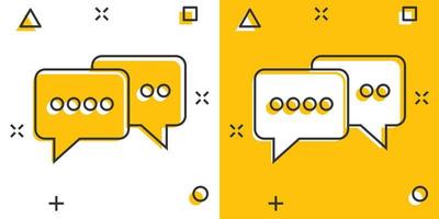 Speak chat sign icon in comic style. Speech bubbles cartoon vector illustration on white isolated background. Team discussion button splash effect business concept.