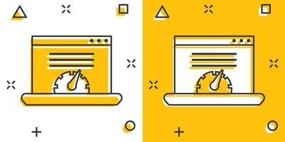 icono del tablero en estilo cómico. ilustración de vector de dibujos animados de analizador de finanzas sobre fondo blanco aislado. concepto de negocio de efecto de salpicadura de algoritmo de rendimiento.