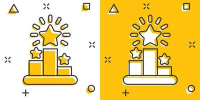 icono de podio en estilo cómico. ilustración de vector de dibujos animados de pedestal sobre fondo blanco aislado. concepto de negocio de efecto de salpicadura de premio.