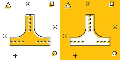 icono de cruce en estilo cómico. ilustración de vector de dibujos animados de navegación de dirección de carretera sobre fondo blanco aislado. localizar el concepto de negocio de efecto de salpicadura de posición de pin.