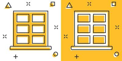 icono de ventana en estilo cómico. ilustración vectorial de dibujos animados abatibles sobre fondo aislado. concepto de negocio de signo de efecto de salpicadura interior de casa. vector