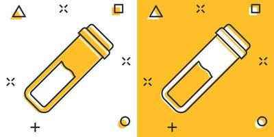 Blood in test tube icon in comic style. Laboratory flask cartoon vector illustration on isolated background. Liquid in beaker splash effect sign business concept.