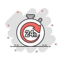 24 hours service icon in comic style. All day business and service cartoon vector illustration on isolated background. Quick service time splash effect sign business concept.