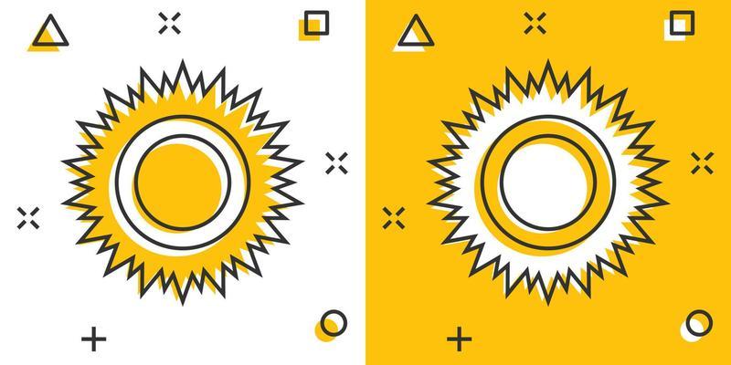 Sun icon in comic style. Sunlight cartoon sign vector illustration on white isolated background. Daylight splash effect business concept.