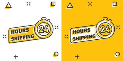 24 hours service icon in comic style. All day business and service cartoon vector illustration on isolated background. Quick service time splash effect sign business concept.