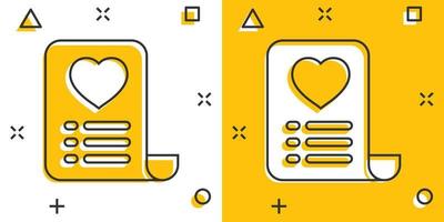 Wishlist icon in comic style. Like document cartoon vector illustration on white isolated background. Favorite list splash effect business concept.