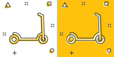 icono de scooter eléctrico en estilo cómico. ilustración de vector de dibujos animados de bicicleta sobre fondo blanco aislado. concepto de negocio de efecto de salpicadura de transporte.