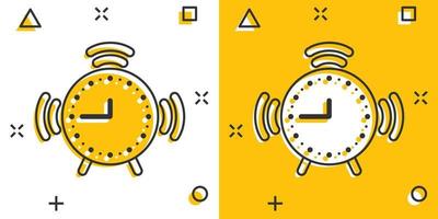 Clock icon in comic style. Watch cartoon vector illustration on white isolated background. Timer splash effect business concept.