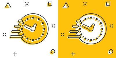Clock icon in comic style. Watch cartoon vector illustration on white isolated background. Timer splash effect business concept.