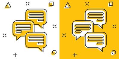 Speak chat sign icon in comic style. Speech bubbles cartoon vector illustration on white isolated background. Team discussion button splash effect business concept.
