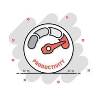 icono de productividad en estilo cómico. ilustración de vector de dibujos animados de estrategia de proceso sobre fondo aislado. concepto de negocio de signo de efecto de salpicadura de análisis de seo.