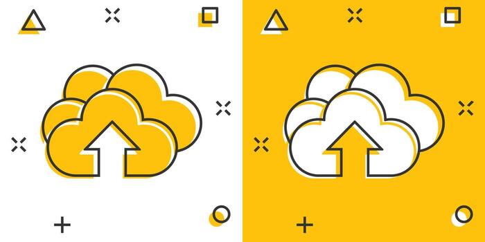 Digital service icon in comic style. Network cloud cartoon vector illustration on white isolated background. Computer technology splash effect business concept.
