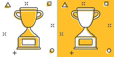 Trophy cup icon in comic style. Goblet prize cartoon vector illustration on isolated background. Award splash effect sign business concept.