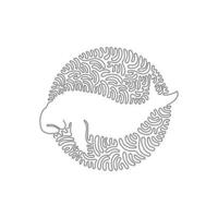 Single one curly line drawing of cute dugong abstract art. Continuous line draw graphic design vector illustration of dugong that are vulnerable to extinction for icon, symbol, company logo