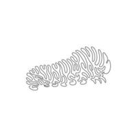 Single curly one line drawing of marvelous caterpillar abstract art. Continuous line draw graphic design vector illustration of colorful cute creature for icon, symbol, logo, poster wall decor