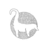 Single curly one line drawing of cute coatimundi abstract art. Continuous line drawing graphic design vector illustration of strikingly long tail coati for icon, symbol, company logo, boho poster