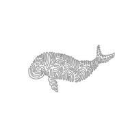 Single curly one line drawing of dugong truly marine mammal abstract art. Continuous line drawing graphic design vector illustration of of dugong, activities are mostly feeding for icon, boho poster