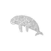 Continuous curve one line drawing of adorable dugong abstract art. Single line editable stroke vector illustration of dugong has no dorsal fin for logo, wall decor, poster print decoration