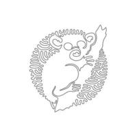 Continuous one curve line drawing of adorable tarsier abstract art in circle. Single line editable stroke vector illustration of tarsier cute little primate for logo, wall decor, boho poster