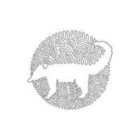 Continuous curve one line drawing of standing coati abstract art in circle. Single line editable stroke vector illustration of friendly pets coati for logo, wall decor and poster print decoration