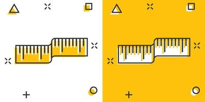 Measure tape icon in comic style. Ruler cartoon sign vector illustration on white isolated background. Meter splash effect business concept.