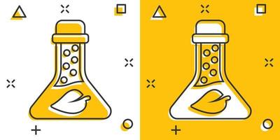 icono de vidrio de química en estilo plano. matraz de laboratorio con ilustración de vector de hoja sobre fondo blanco aislado. concepto de negocio de signo de análisis de naturaleza.