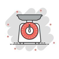 Weight scale icon in comic style. Mass measurement cartoon vector illustration on isolated background. Overweight splash effect sign business concept.