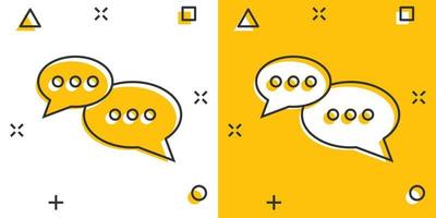 Speak chat sign icon in comic style. Speech bubbles cartoon vector illustration on white isolated background. Team discussion button splash effect business concept.