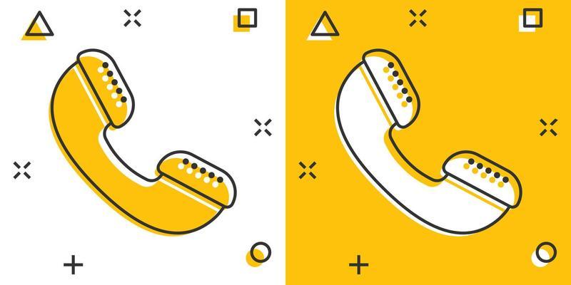 Mobile phone icon in comic style. Telephone talk cartoon vector illustration on white isolated background. Hotline contact splash effect business concept.
