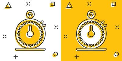 icono de reloj en estilo cómico. ver ilustración de vector de dibujos animados sobre fondo blanco aislado. concepto de negocio de efecto de salpicadura de temporizador.