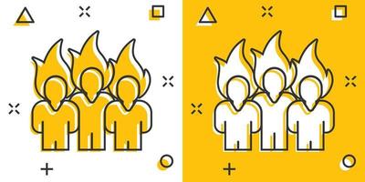 People with flame head icon in comic style. Stress expression cartoon vector illustration on white isolated background. Health problem splash effect business concept.