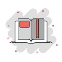 icono de la biblioteca de libros en estilo cómico. Fondo de ilustración de vector de dibujos animados de enciclopedia. Efecto de salpicadura de concepto de negocio de signo de diccionario.