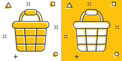 Add to cart icon in comic style. Shopping cartoon vector illustration on white isolated background. Basket splash effect business concept.