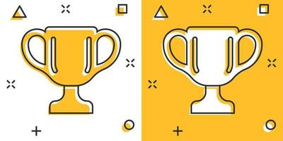 icono de copa de trofeo en estilo cómico. cáliz premio ilustración vectorial de dibujos animados sobre fondo aislado. concepto de negocio de signo de efecto de salpicadura de premio. vector