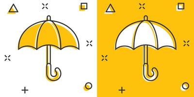 Umbrella icon in comic style. Parasol cartoon vector illustration on white isolated background. Canopy splash effect business concept.