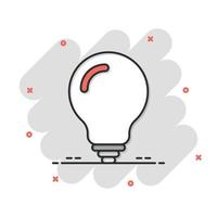 Light bulb icon in comic style. Lamp cartoon vector illustration on white isolated background. Idea, solution, thinking sign business concept splash effect.