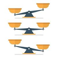 Scale icons set in flat style. Weight balance vector illustration on isolated background. Equilibrium comparison sign business concept.