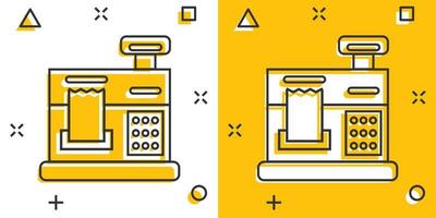 Cash register icon in comic style. Check machine cartoon vector illustration on white isolated background. Payment splash effect business concept.