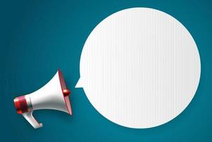 Megaphone with speech bubble on blue background. Vector Illustration