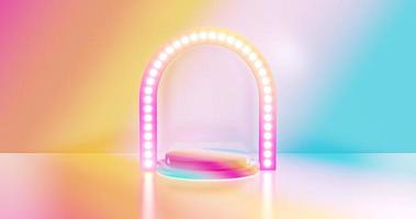 Pastel stage of double step circle podium with light bulb door.