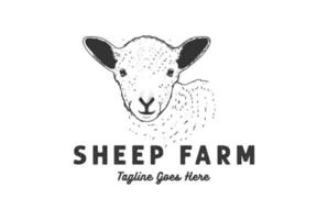 Vintage Retro Hand Drawn Sketch Lamb Sheep Head Face Logo Design Vector