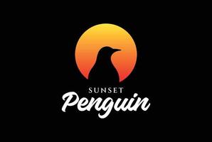 sol puesta de sol amanecer pingüino pájaro silueta sobre fondo negro logotipo icono ilustración vector